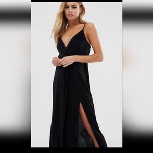 ASOS Plisse Side Slit Tank Maxi Women's Size 10 Black